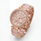 Rose Gold Crystal Bezel Blush Chronograph Dial Luxury Bracelet Watch – Women
