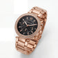 Rose Gold Crystal Bezel Black Chronograph Luxury Bracelet Watch – Women