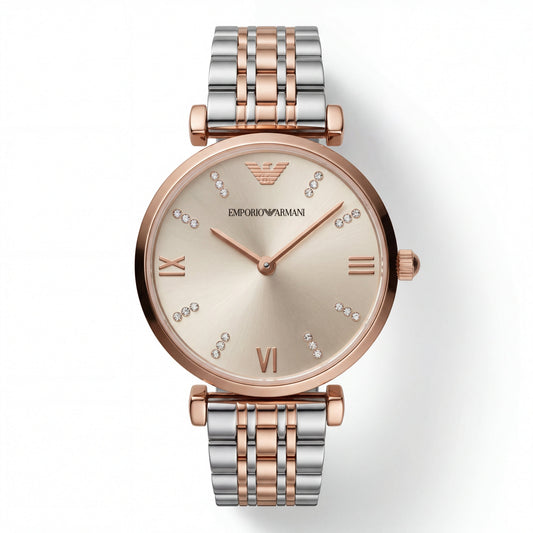 Two-Tone Rose Gold & Silver Crystal Accent Dial Luxury Bracelet Watch – Women