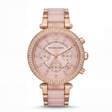 Rose Gold Crystal Bezel Blush Chronograph Dial Luxury Bracelet Watch – Women