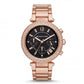 Rose Gold Crystal Bezel Black Chronograph Luxury Bracelet Watch – Women