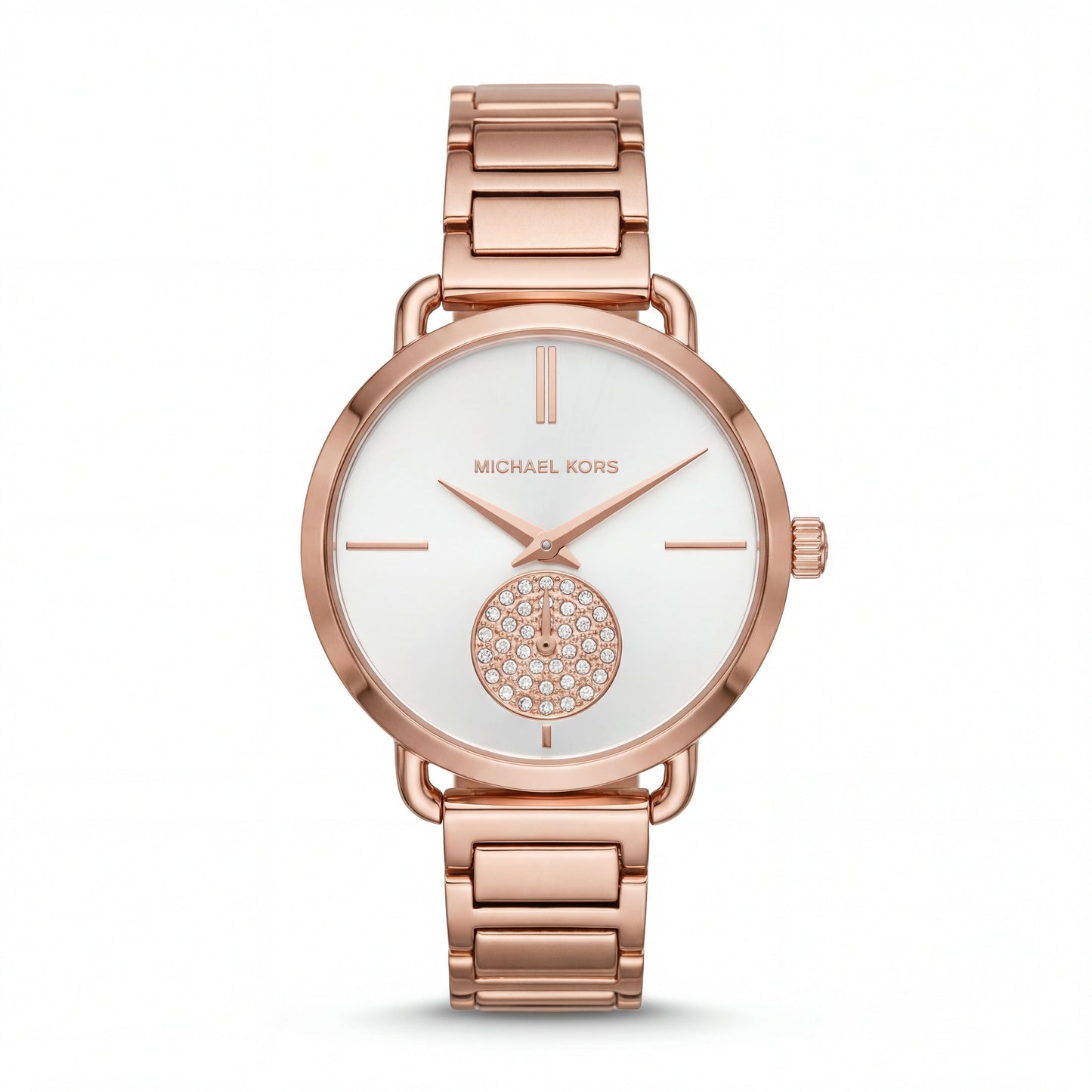 Rose Gold Stainless Steel Crystal Sub-Dial Minimal Luxury Bracelet Watch – Women