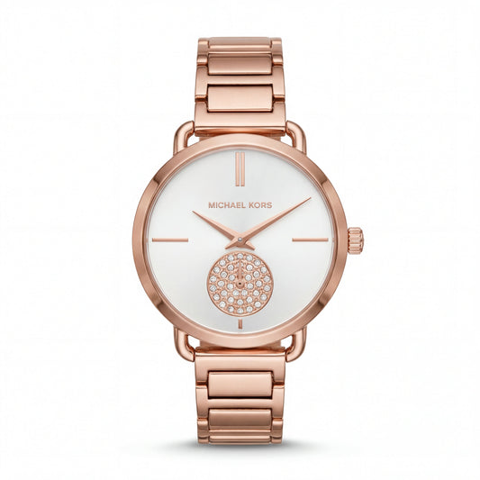 Rose Gold Stainless Steel Crystal Sub-Dial Minimal Luxury Bracelet Watch – Women