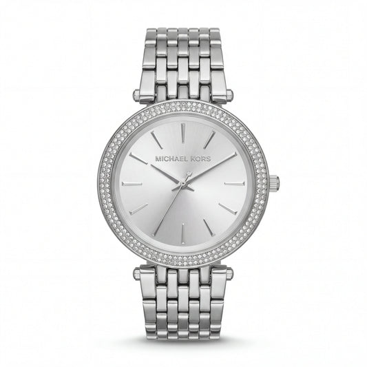 Stainless Steel Crystal Bezel Silver Sunray Dial Luxury Bracelet Watch – Women