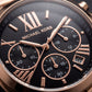 Rose Gold Chronograph Black Dial Roman Numeral Luxury Bracelet Watch – Women
