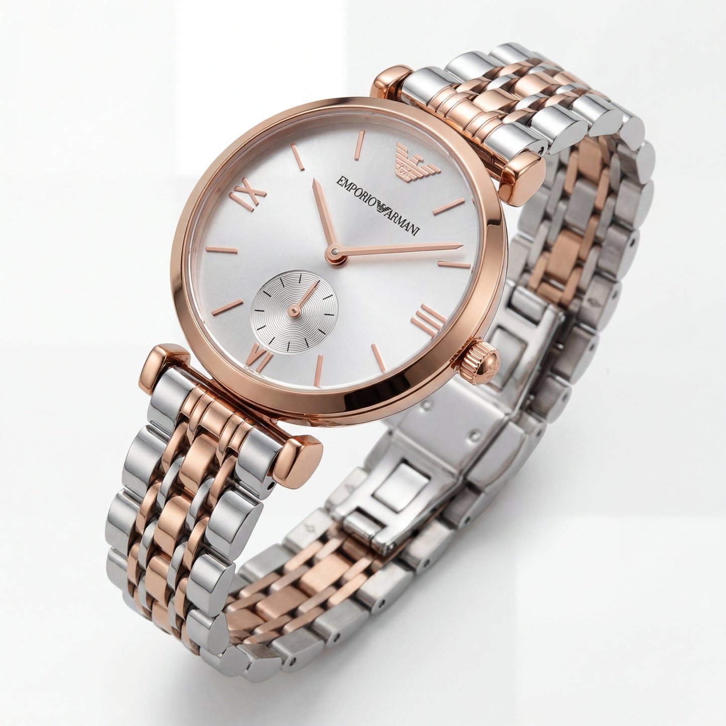 Two-Tone Steel & Rose Gold Silver Dial Sub-Second Elegant Bracelet Watch – Women