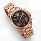Rose Gold Chronograph Black Dial Roman Numeral Luxury Bracelet Watch – Women