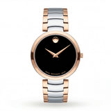Two-Tone Steel & Rose Gold Minimalist Black Dial Luxury Bracelet Watch – Women