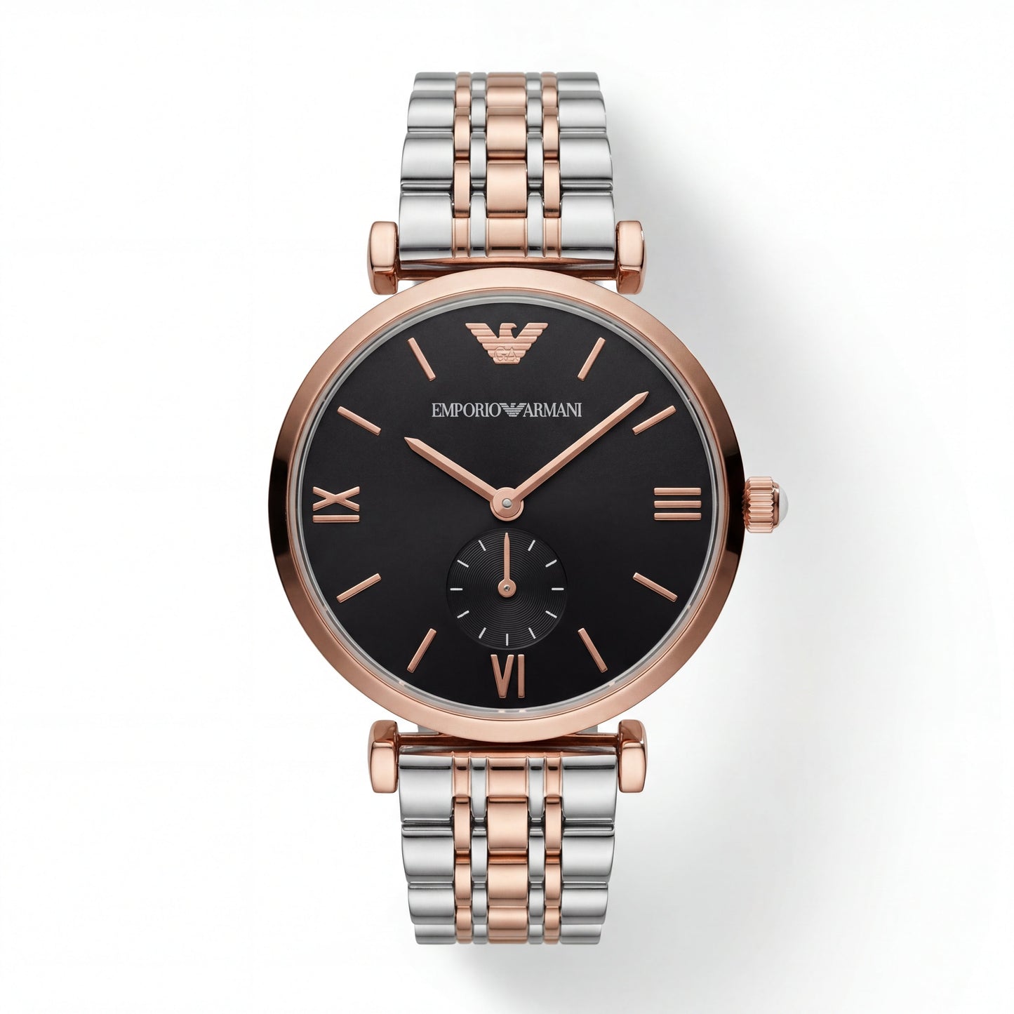 Two-Tone Steel & Rose Gold Black Dial Sub-Second Classic Bracelet Watch – Women