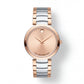 Two-Tone Steel & Rose Gold Minimalist Champagne Sunray Dial Luxury Bracelet Watch – Women