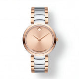 Two-Tone Steel & Rose Gold Minimalist Champagne Sunray Dial Luxury Bracelet Watch – Women