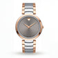 Two-Tone Steel & Rose Gold Minimalist Grey Sunray Dial Luxury Bracelet Watch – Women