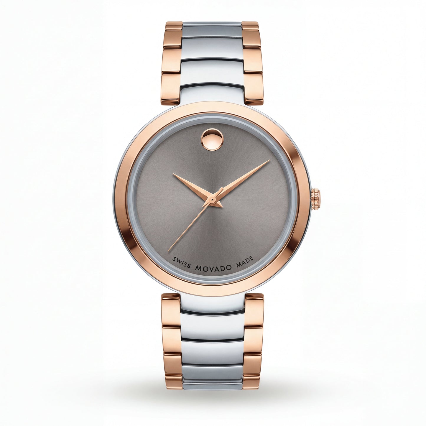 Two-Tone Steel & Rose Gold Minimalist Grey Sunray Dial Luxury Bracelet Watch – Women