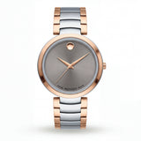 Two-Tone Steel & Rose Gold Minimalist Grey Sunray Dial Luxury Bracelet Watch – Women