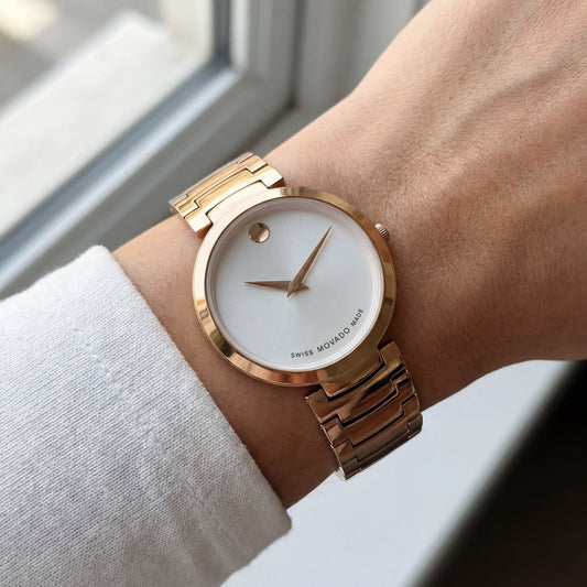 Rose Gold Minimalist White Dial Luxury Bracelet Watch – Women