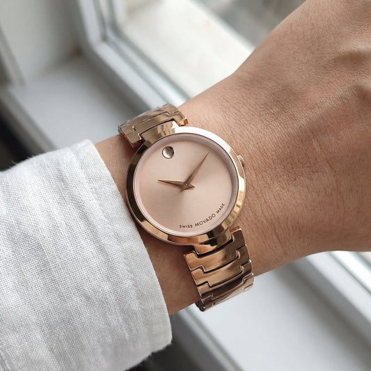 Rose Gold Minimalist Champagne Sunray Dial Luxury Bracelet Watch – Women