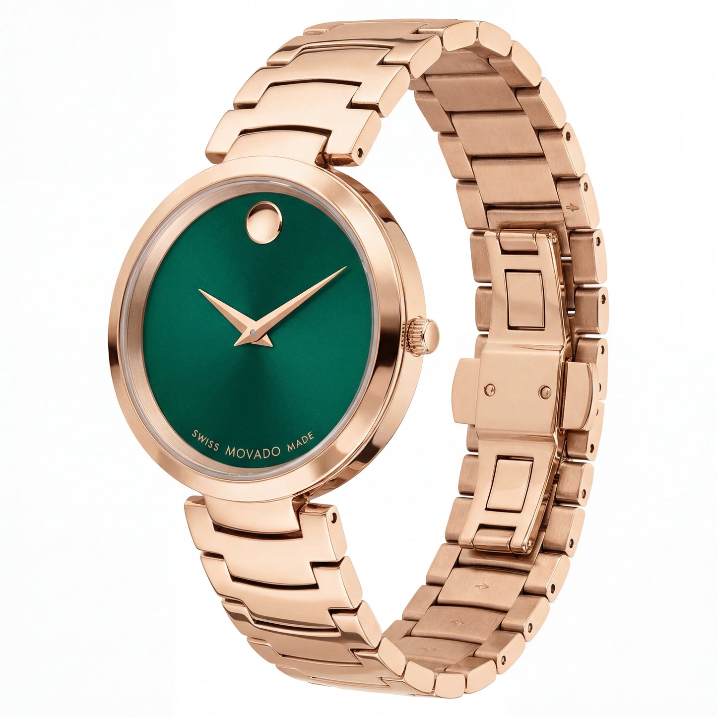Rose Gold Minimalist Emerald Green Sunray Dial Luxury Bracelet Watch – Women