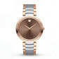 Two-Tone Steel & Rose Gold Minimalist Brown Sunray Dial Luxury Bracelet Watch – Women