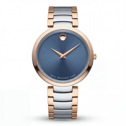 Two-Tone Steel & Rose Gold Minimalist Blue Sunray Dial Luxury Bracelet Watch – Women