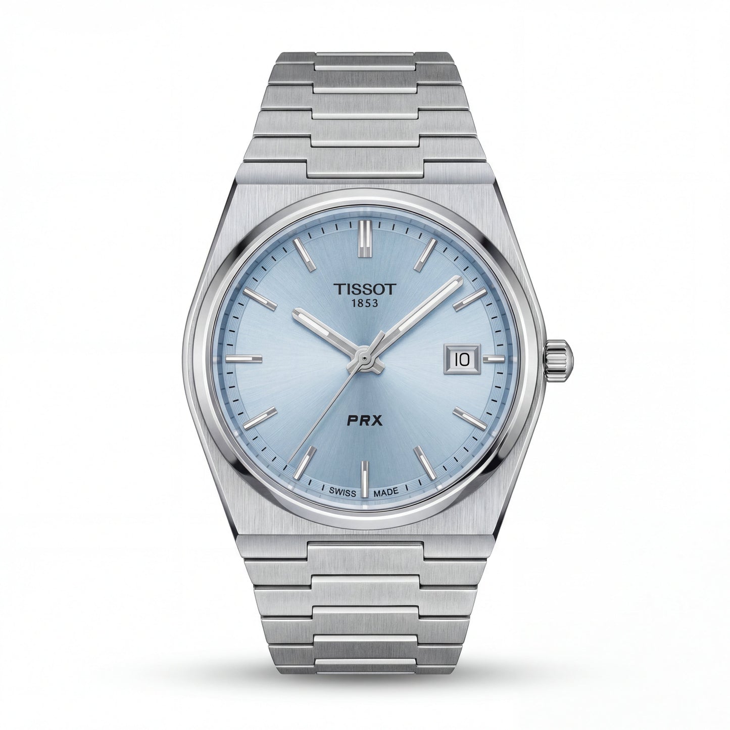 Stainless Steel Integrated Bracelet Ice Blue Sunburst Dial Date Watch – Unisex