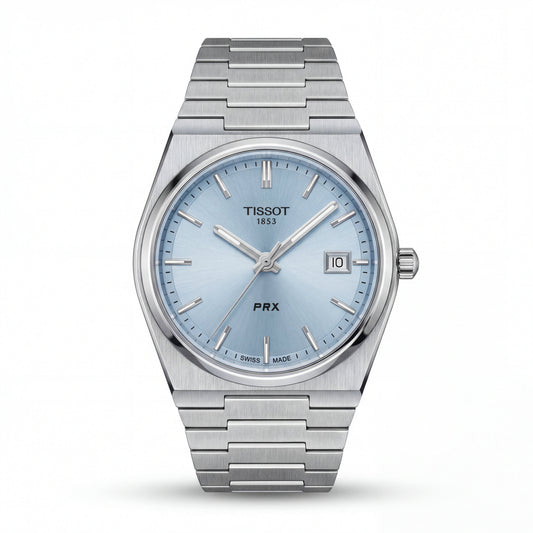 Stainless Steel Integrated Bracelet Ice Blue Sunburst Dial Date Watch – Unisex