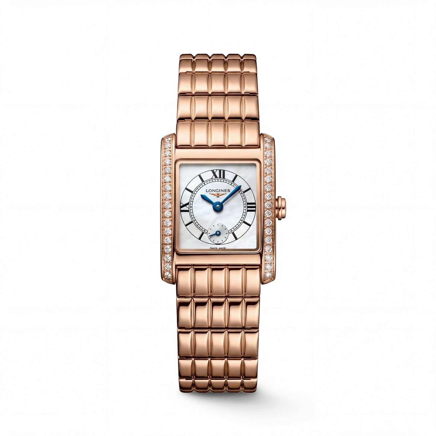 Rose Gold Diamond-Set Rectangular Mother-of-Pearl Roman Dial Luxury Bracelet Watch – Women