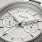 Silver Crystal Bezel Chronograph White Dial Steel Bracelet Watch