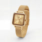 Gold Square Case Champagne Dial Mesh Strap Watch