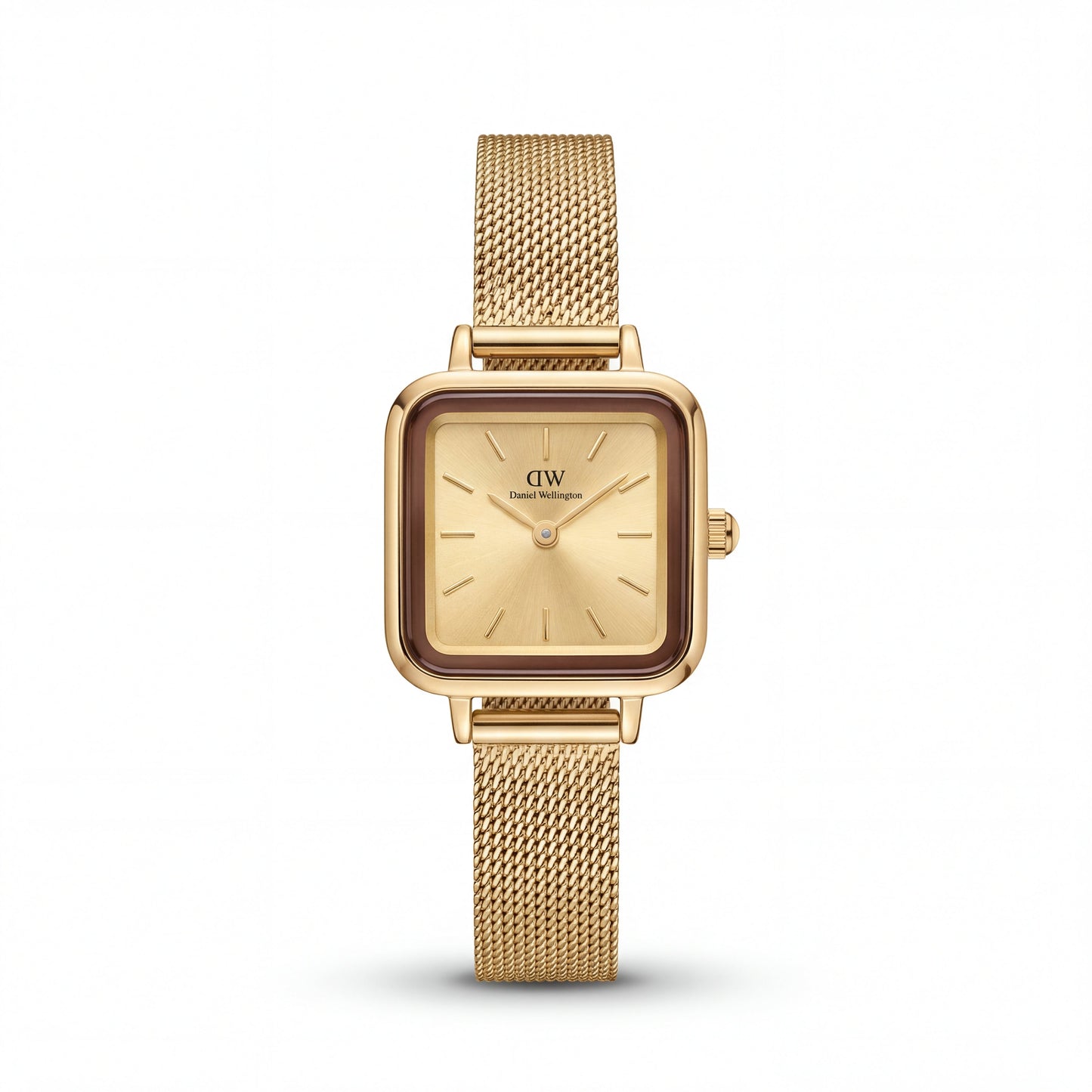 Gold Square Case Champagne Dial Mesh Strap Watch