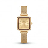 Gold Square Case Champagne Dial Mesh Strap Watch