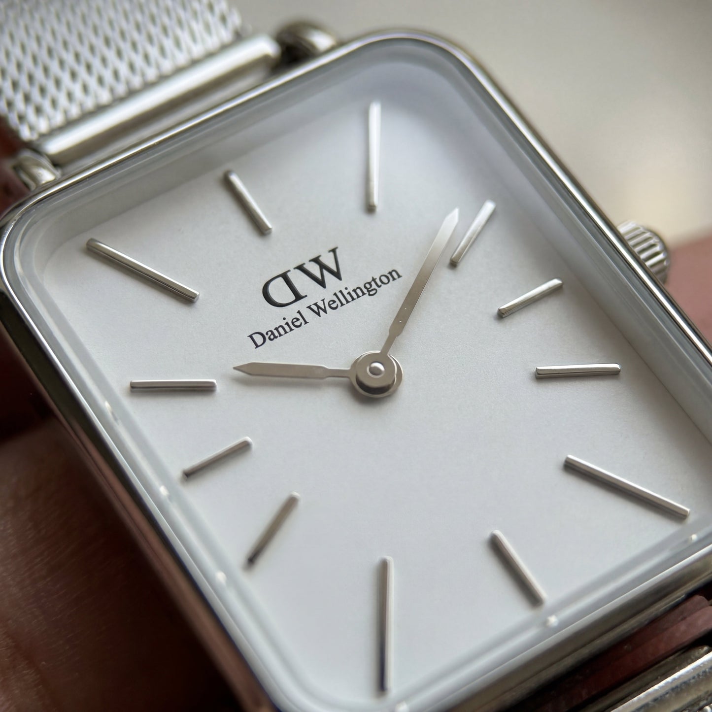 Classic White Rectangular Dial Silver Mesh Minimal Watch