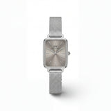 Silver Rectangular Sunray Dial Mesh Strap Minimal Watch