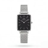 Midnight Black Rectangular Dial Silver Mesh Minimal Watch