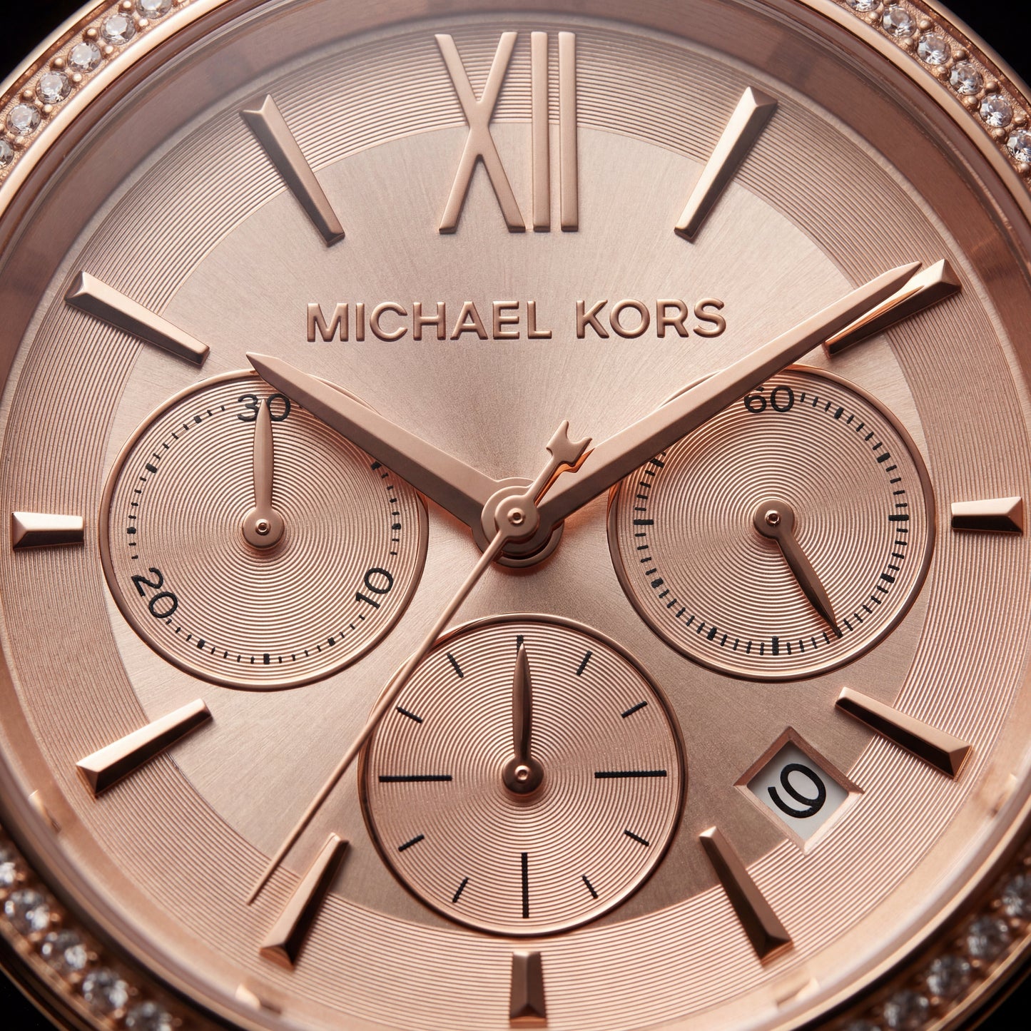Rose Gold Blush Inlay Crystal Chronograph Bracelet Watch