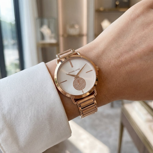 Rose Gold Minimal Crystal Subdial Classic Bracelet Watch