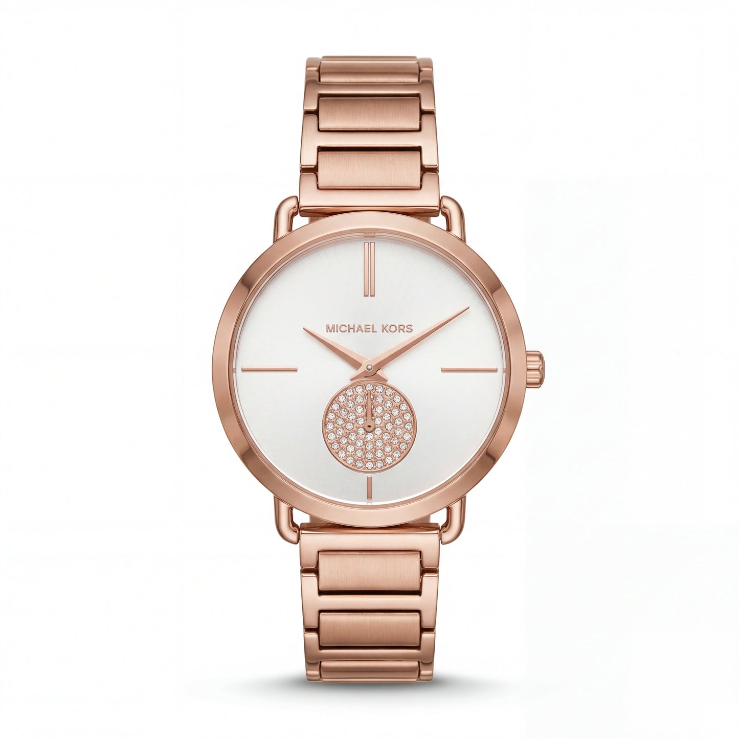 Rose Gold Minimal Crystal Subdial Classic Bracelet Watch