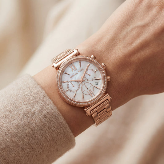 Rose Gold Mother-of-Pearl Crystal Chronograph Watch