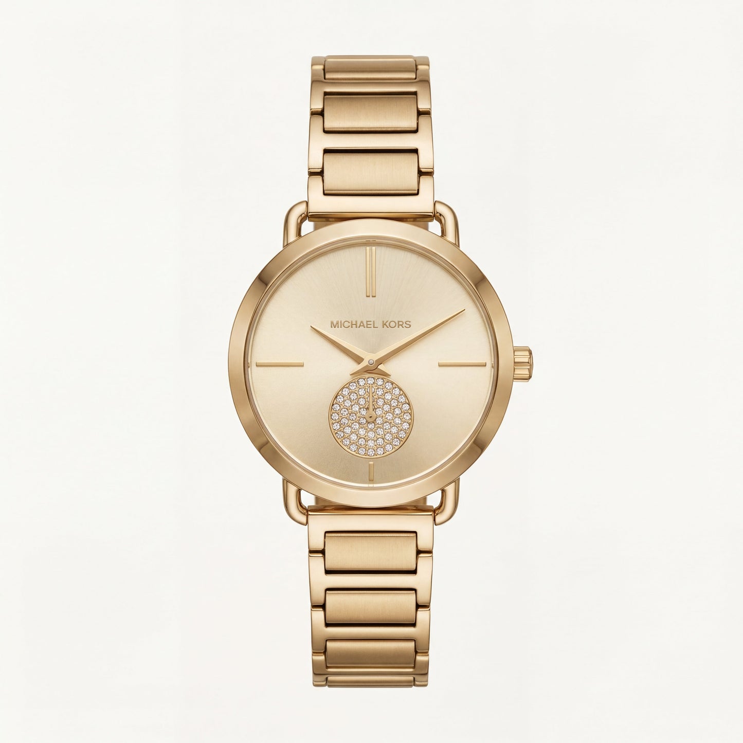 Full Gold-Tone Minimal Crystal Subdial Classic Bracelet Watch