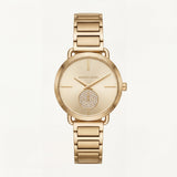 Full Gold-Tone Minimal Crystal Subdial Classic Bracelet Watch