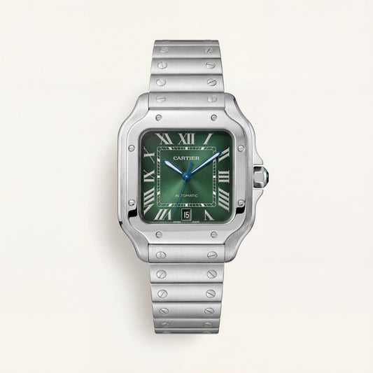 Emerald Green Square Automatic Roman Dial Steel Watch