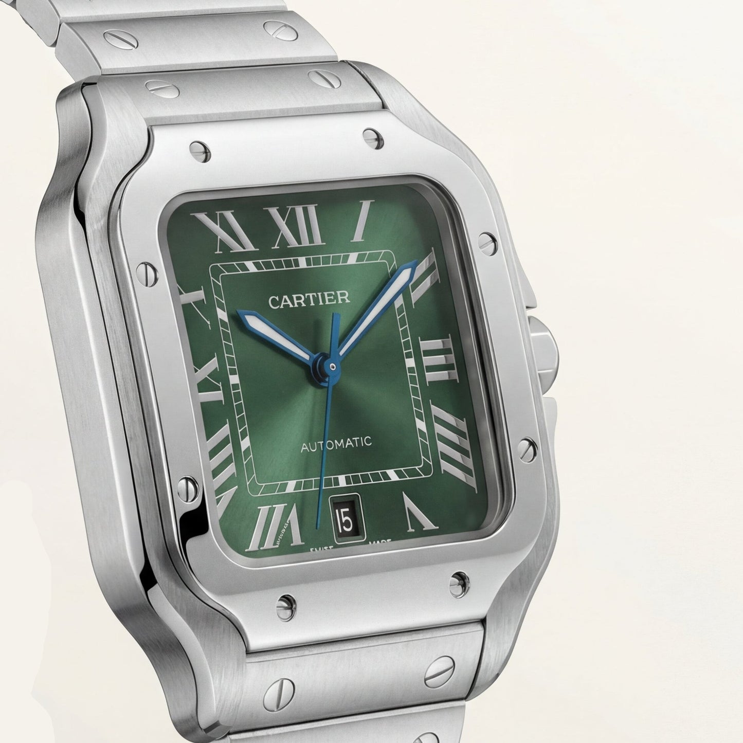 Emerald Green Square Automatic Roman Dial Steel Watch
