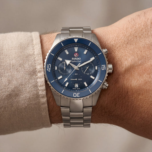 Ocean Blue Diver Chronograph Steel Watch