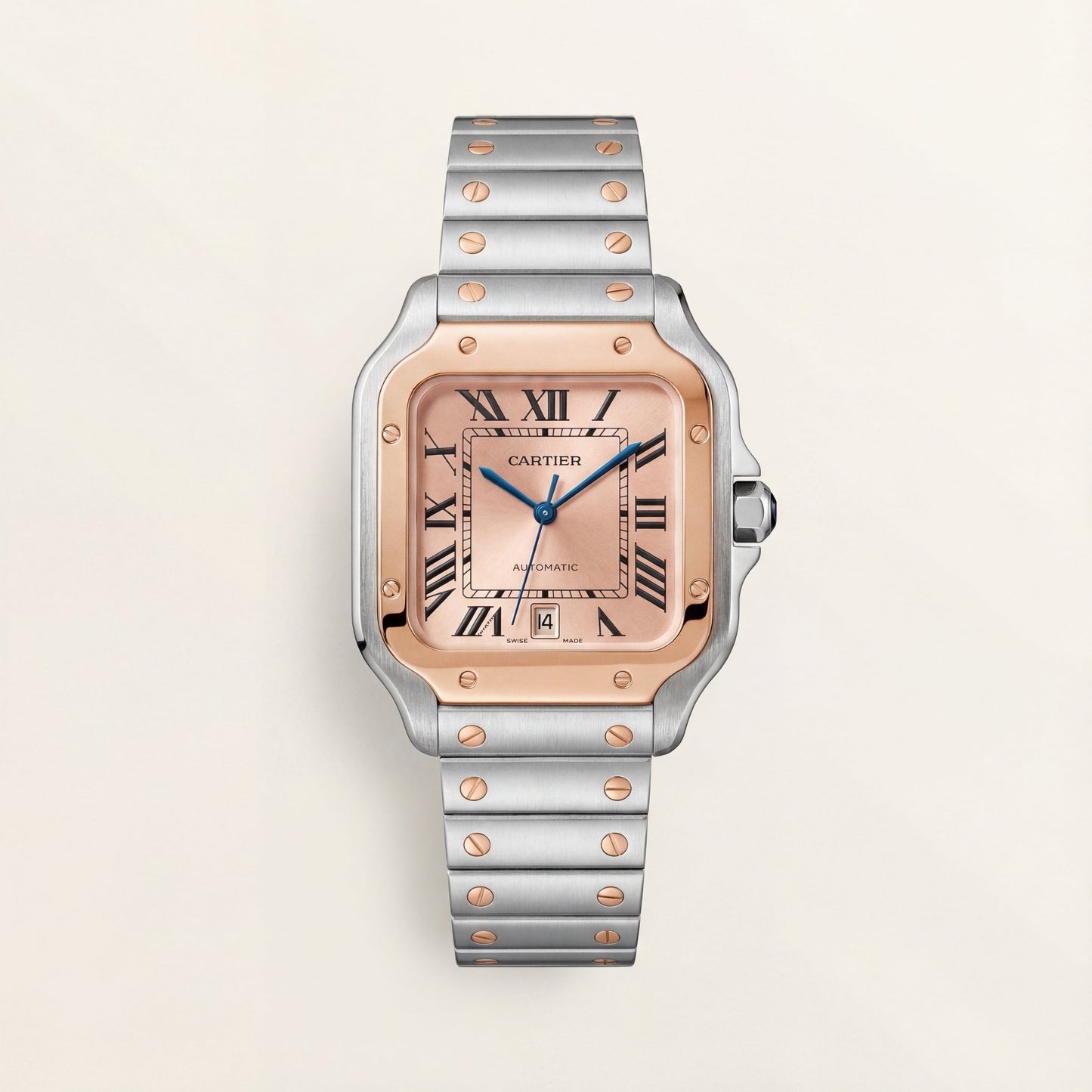 Champagne Gold Square Automatic Roman Dial Steel Watch