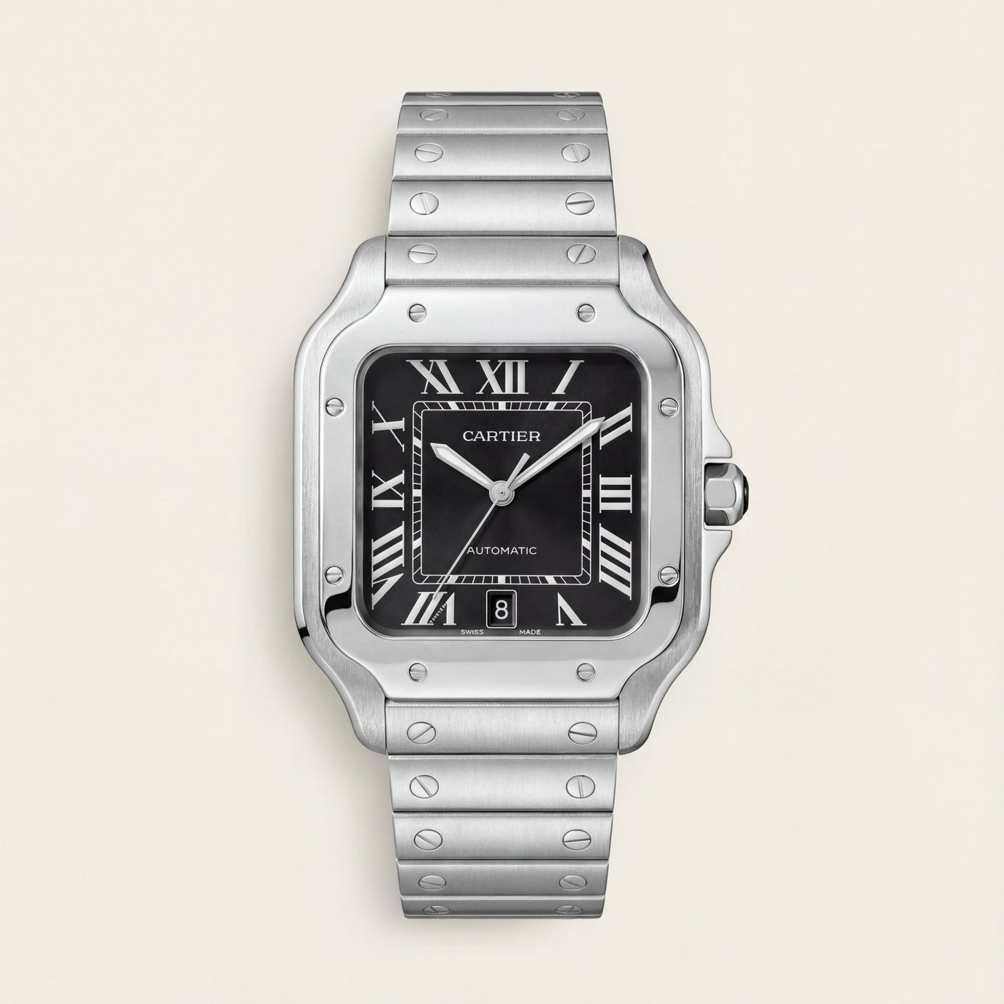 Classic Silver Square Automatic Roman Dial Steel Watch