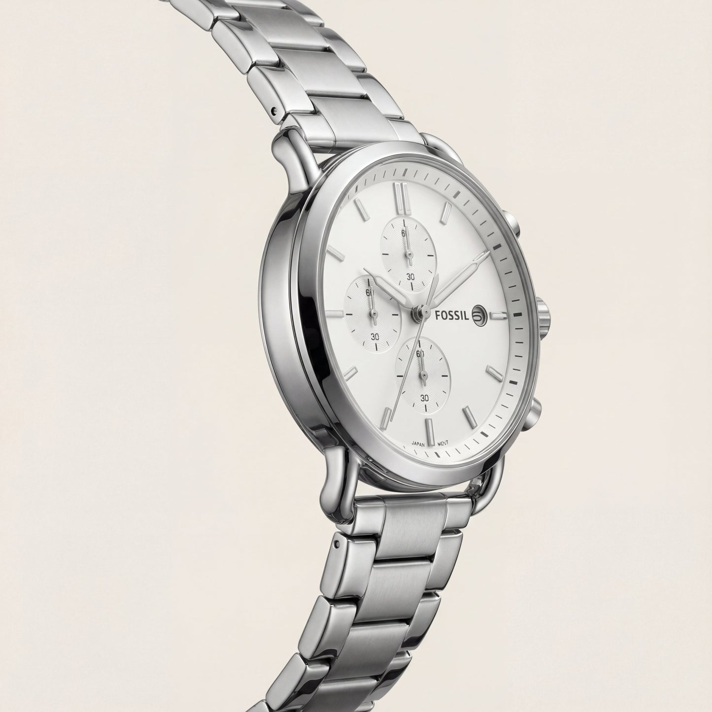 Classic Silver White Dial Stainless Steel Chronograph Watch
