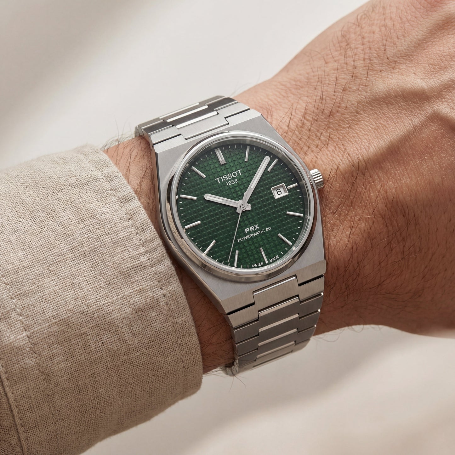 Centrix Emerald Green Waffle Dial Silver Watch