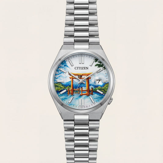Scenic Mountain Gate Art Dial Men’s Stainless Steel Watch
