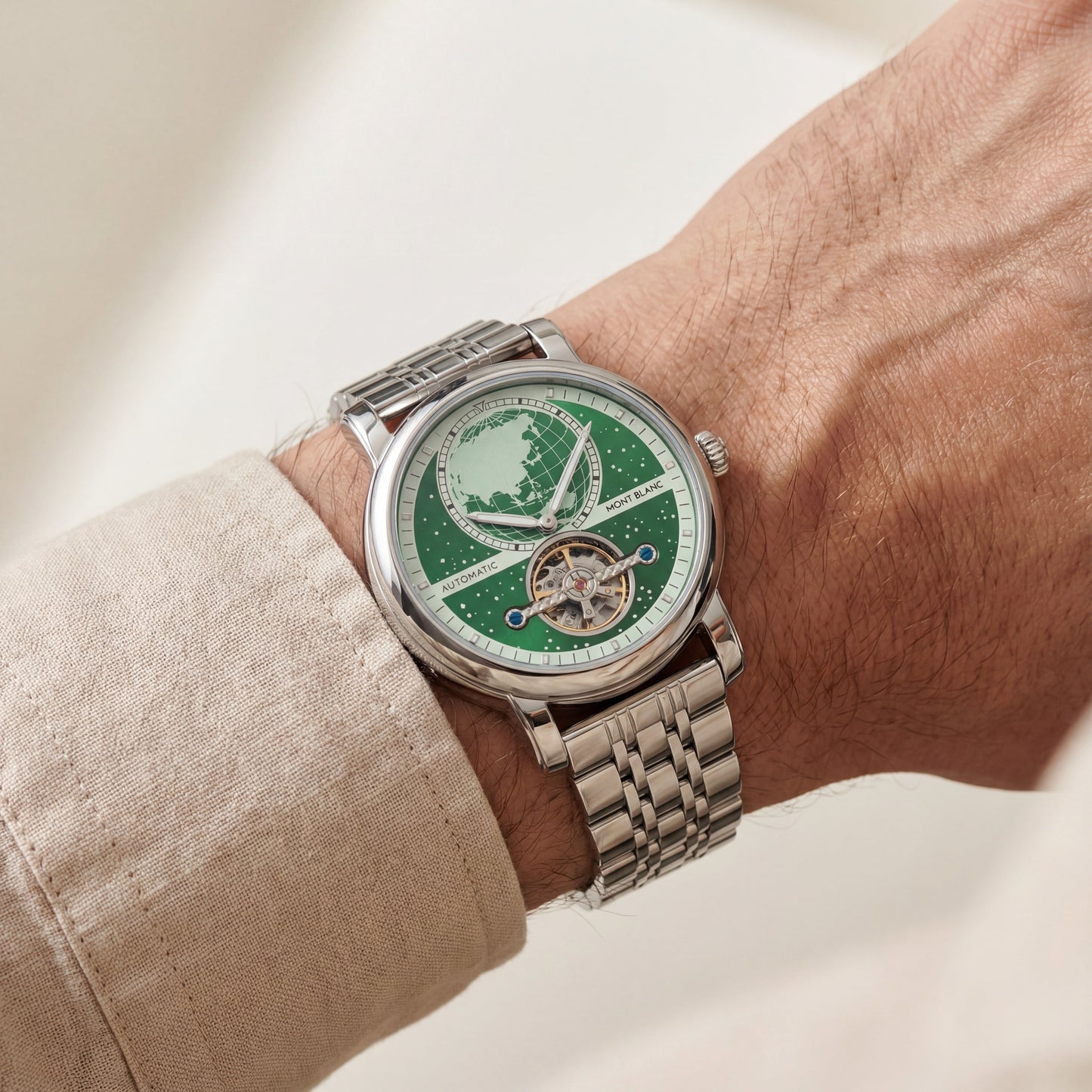 Emerald Green World Dial Open-Heart Automatic Men’s Watch