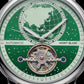Emerald Green World Dial Open-Heart Automatic Men’s Watch