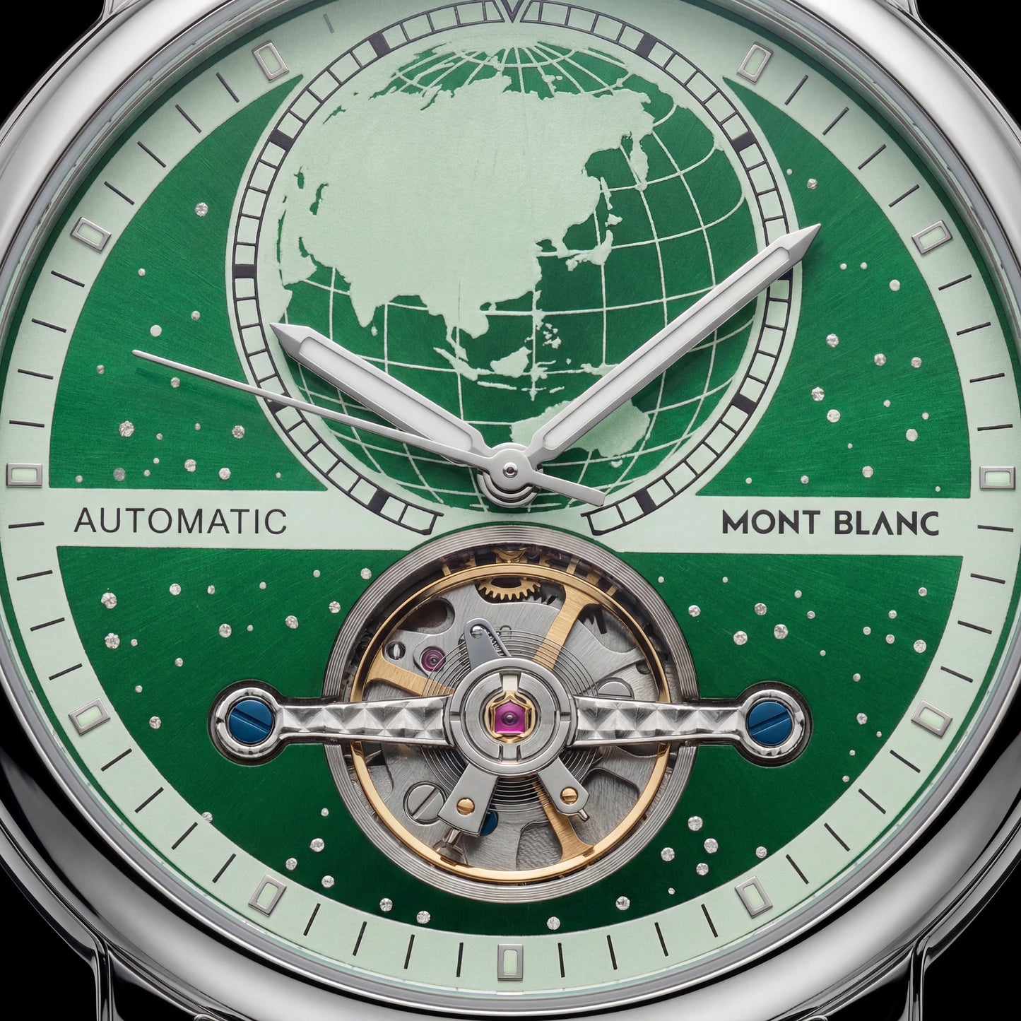 Emerald Green World Dial Open-Heart Automatic Men’s Watch